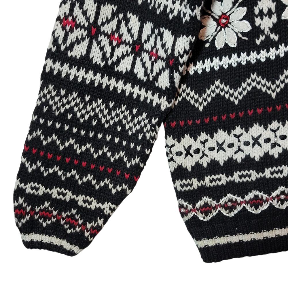 Heirloom Collectibles Vintage Fair Isle Nordic Crew Neck Sweater Black White M - Picture 7 of 13